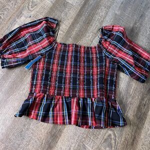 Draper James RSVP Plaid Smocked Peplum Top-Size XXL‎